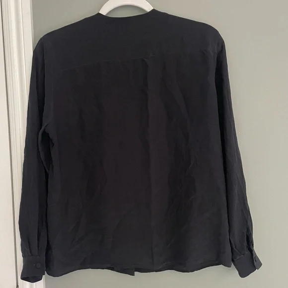 Vintage Jones New York 100% Silk Black Collarless Button Up Shirt Blouse - Picture 7 of 13